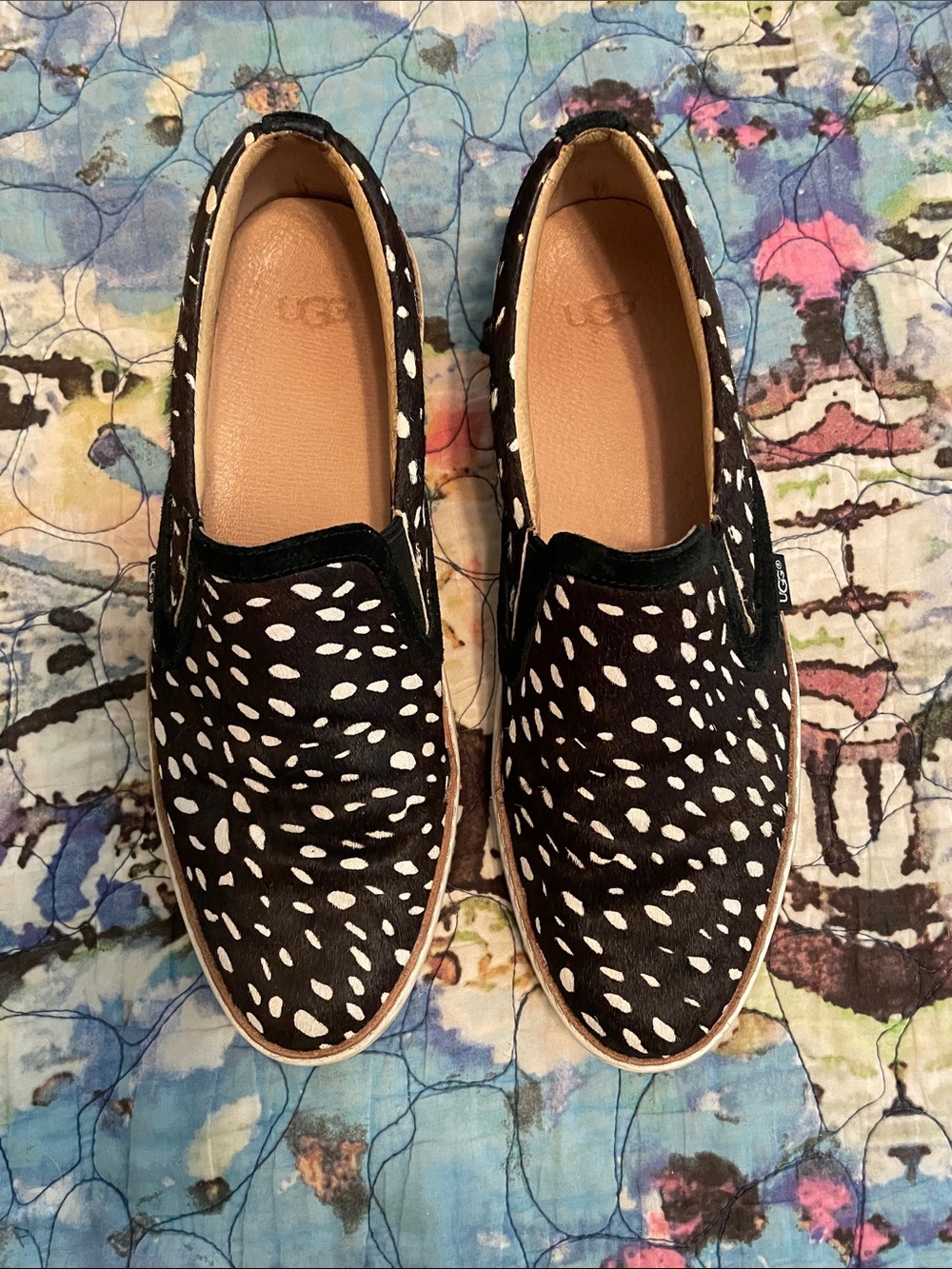 UGG Black Slip-On Loafers with White Spot Print
